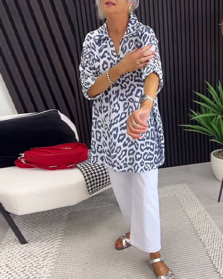 Isobel™ Elegant Leopard Printed Collar Blouse